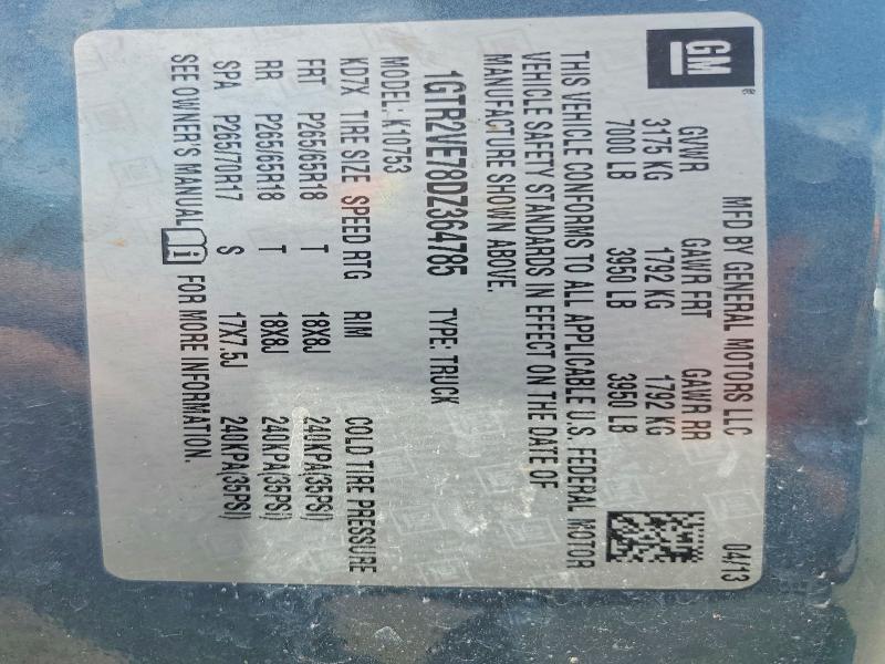 85979845 :رقم المزاد ، 1GTR2VE78DZ364785 vin ، 2013 Gmc Sierra مزاد بيع