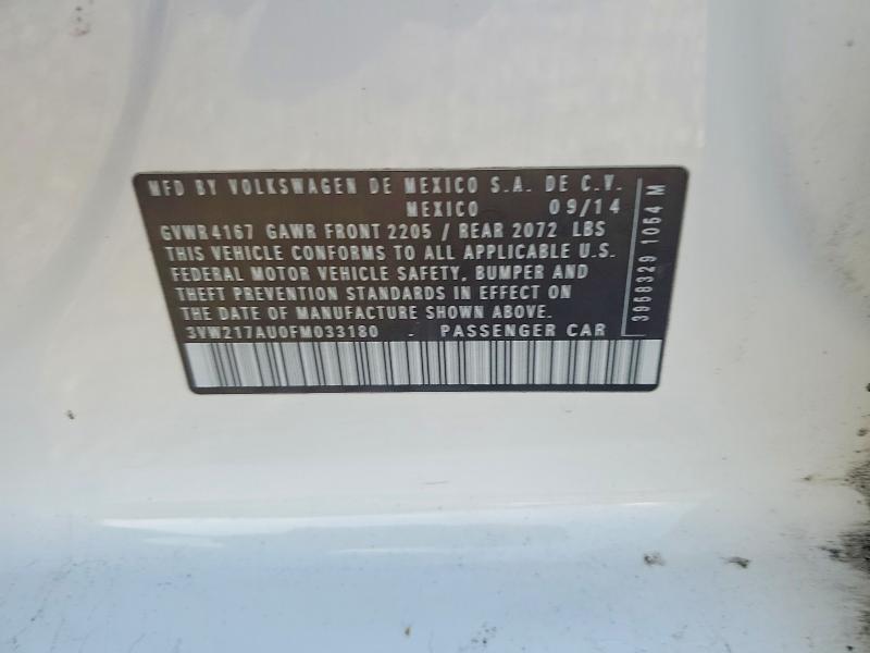 61628786 :رقم المزاد ، 3VW217AU0FM033180 vin ، 2015 Volkswagen Golf مزاد بيع