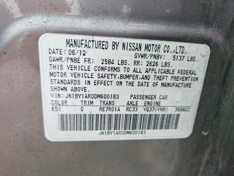 Продажа на аукционе авто 2013 Infiniti M37, vin: JN1BY1AR0DM600183, номер лота: 63042756