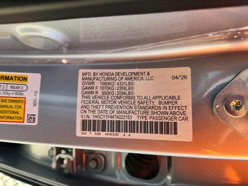 2026 Honda Accord მანქანა იყიდება აუქციონზე, vin: 1HGCY1F44TA022153, აუქციონის ნომერი: 61336376