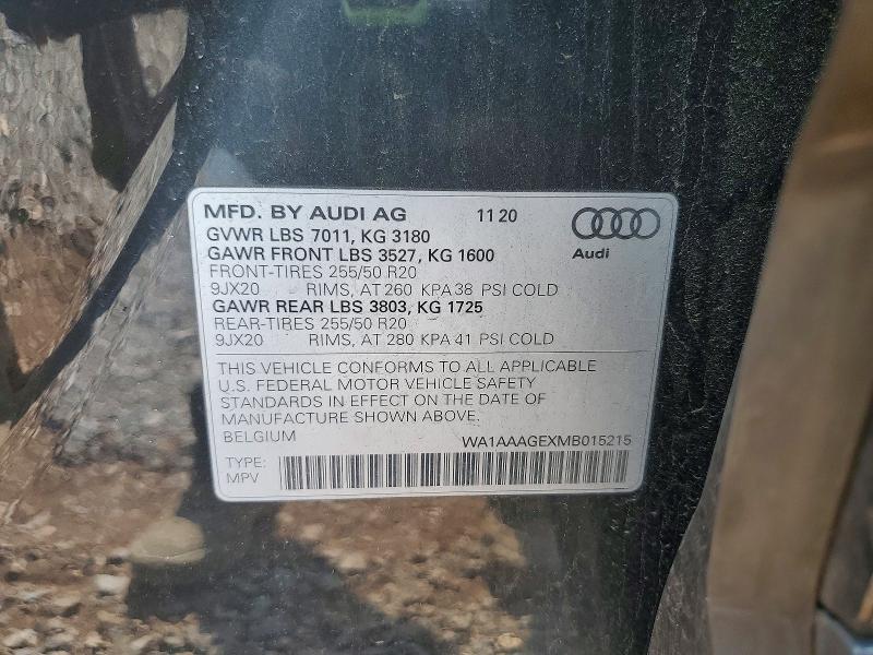 2021 Audi E-tron მანქანა იყიდება აუქციონზე, vin: WA1AAAGEXMB015215, აუქციონის ნომერი: 59686946