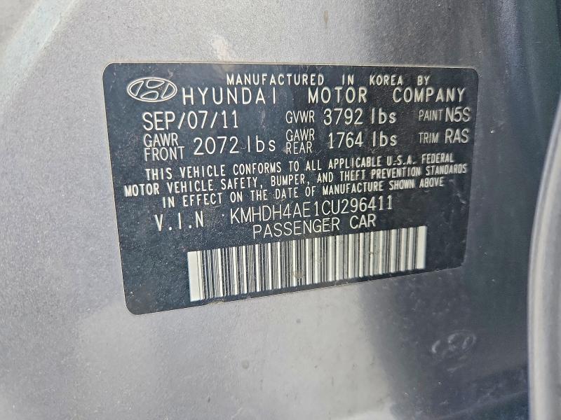 2012 Hyundai Elantra მანქანა იყიდება აუქციონზე, vin: KMHDH4AE1CU296411, აუქციონის ნომერი: 59131586