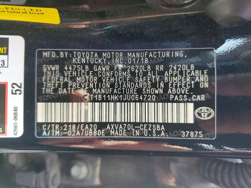 Продаж на аукціоні авто 2018 Toyota Camry, vin: 4T1B11HK1JU064720, номер лоту: 60478076