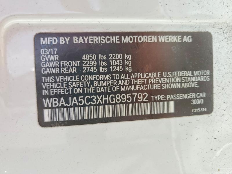 Aukcja sprzedaży 2017 Bmw 530, vin: WBAJA5C3XHG895792, numer aukcji: 59953976