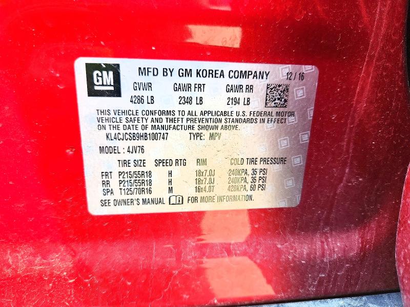 Продаж на аукціоні авто 2017 Buick Encore, vin: KL4CJCSB9HB100747, номер лоту: 61294946