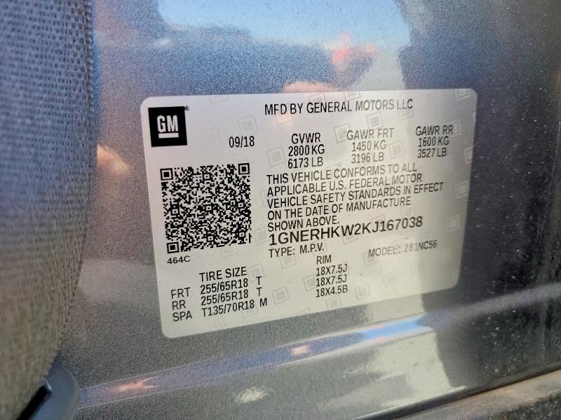 63425686 :رقم المزاد ، 1GNERHKW2KJ167038 vin ، 2019 Chevrolet Traverse مزاد بيع