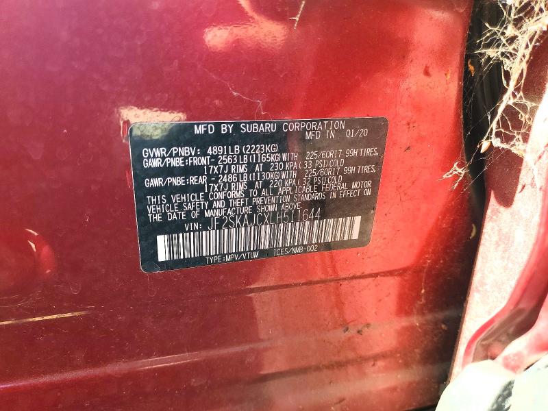 2020 Subaru Forester მანქანა იყიდება აუქციონზე, vin: JF2SKAJCXLH511644, აუქციონის ნომერი: 62496656