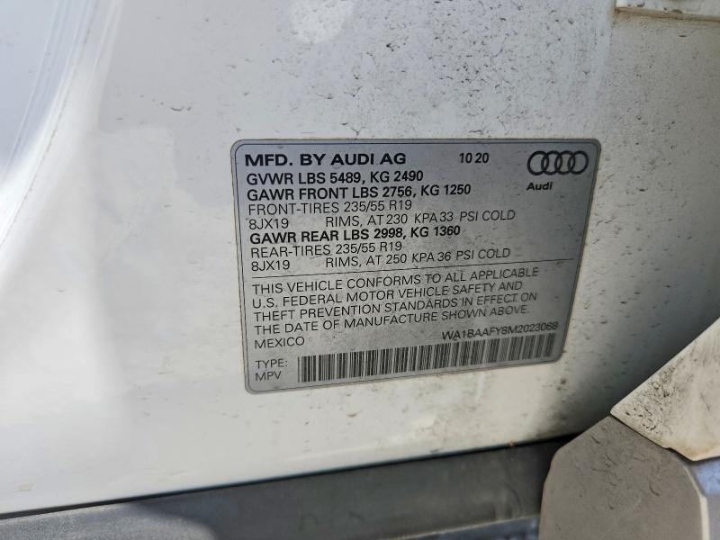 2021 Audi Q5 მანქანა იყიდება აუქციონზე, vin: WA1BAAFY8M2023068, აუქციონის ნომერი: 61921966