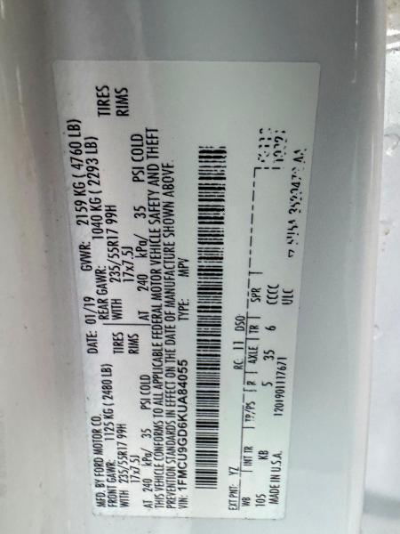 Aukcja sprzedaży 2019 Ford Escape, vin: 1FMCU9GD6KUA84055, numer aukcji: 63257466