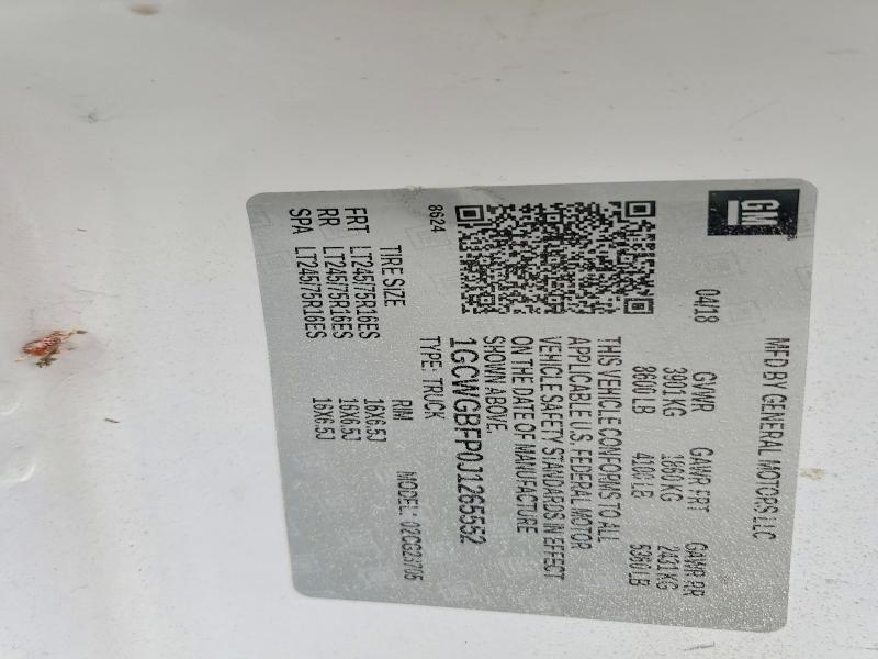 Продаж на аукціоні авто 2018 Chevrolet Express G2500, vin: 1GCWGBFP0J1265552, номер лоту: 59388216
