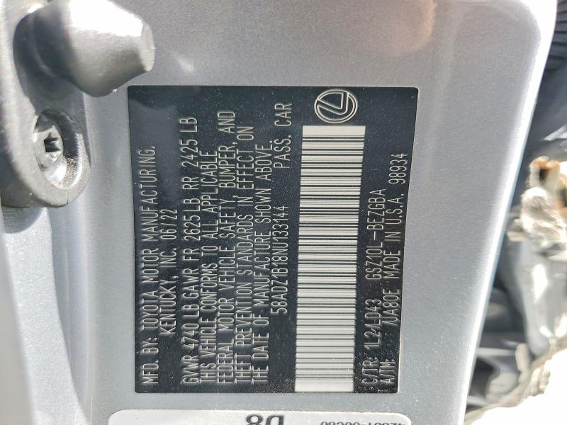 Aukcja sprzedaży 2022 Lexus Es 350, vin: 58ADZ1B18NU133144, numer aukcji: 62013326