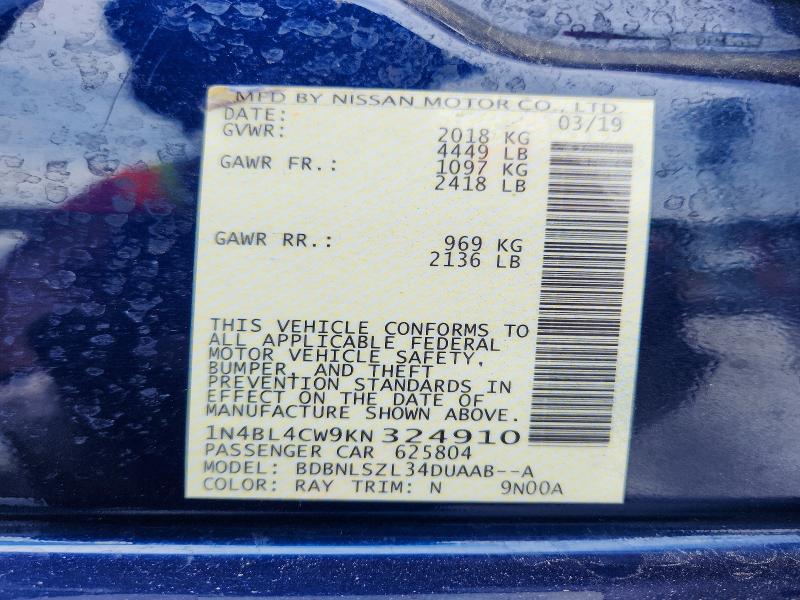 Продаж на аукціоні авто 2019 Nissan Altima, vin: 1N4BL4CW9KN324910, номер лоту: 61765606