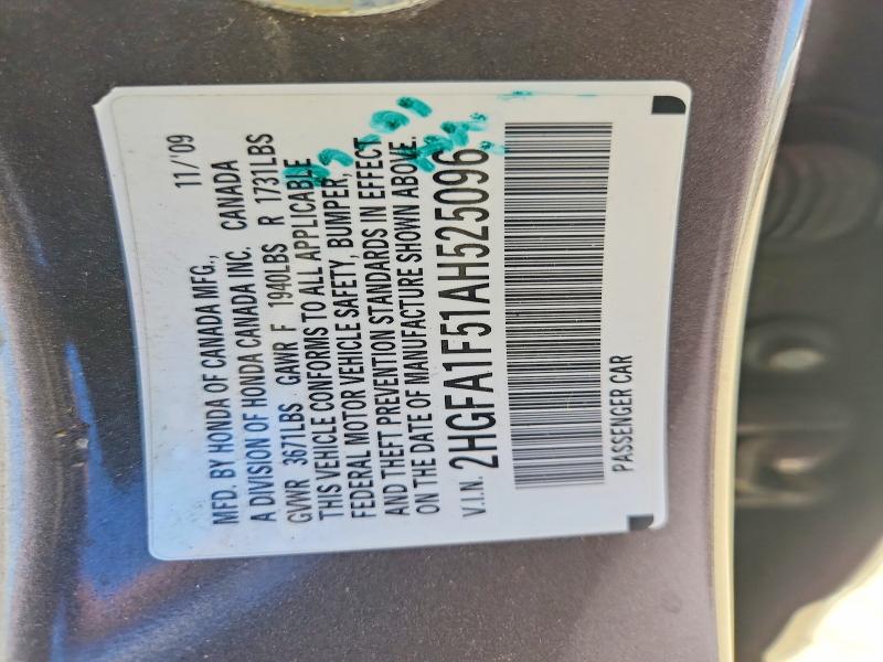 2010 Honda Civic მანქანა იყიდება აუქციონზე, vin: 2HGFA1F51AH525096, აუქციონის ნომერი: 62866936