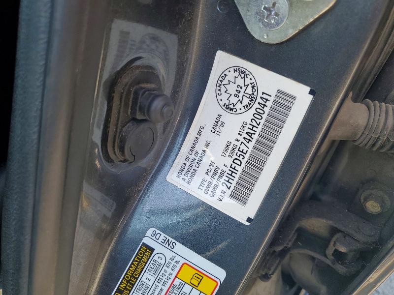 Продаж на аукціоні авто 2010 Acura Csx, vin: 2HHFD5E74AH200441, номер лоту: 60598106