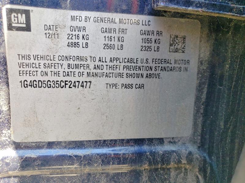 2012 Buick Lacrosse მანქანა იყიდება აუქციონზე, vin: 1G4GD5G35CF247477, აუქციონის ნომერი: 61282866