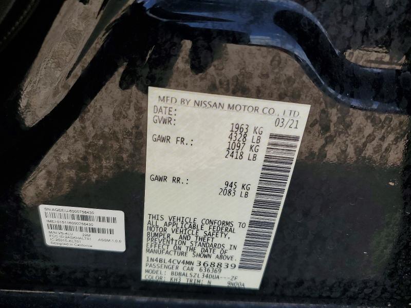 Продажа на аукционе авто 2021 Nissan Altima, vin: 1N4BL4CV4MN368839, номер лота: 61434846