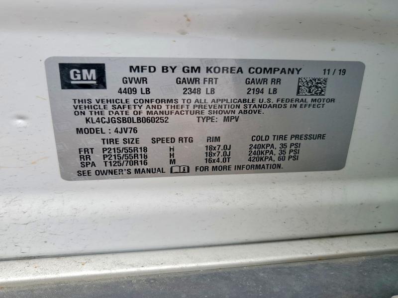 Aukcja sprzedaży 2020 Buick Encore, vin: KL4CJGSB0LB060252, numer aukcji: 62090526