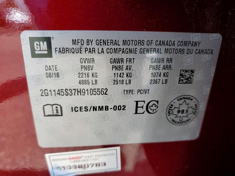Продаж на аукціоні авто 2017 Chevrolet Impala, vin: 2G1145S37H9105562, номер лоту: 59996246