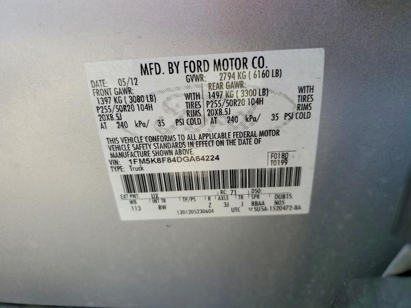 62231846 :رقم المزاد ، 1FM5K8F84DGA64224 vin ، 2013 Ford Explorer مزاد بيع