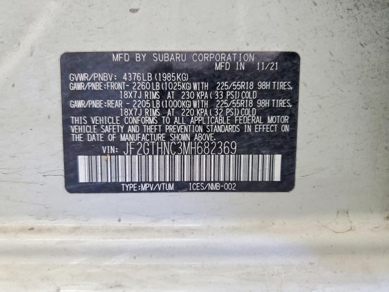 Aukcja sprzedaży 2021 Subaru Crosstrek, vin: JF2GTHNC3MH682369, numer aukcji: 60836946