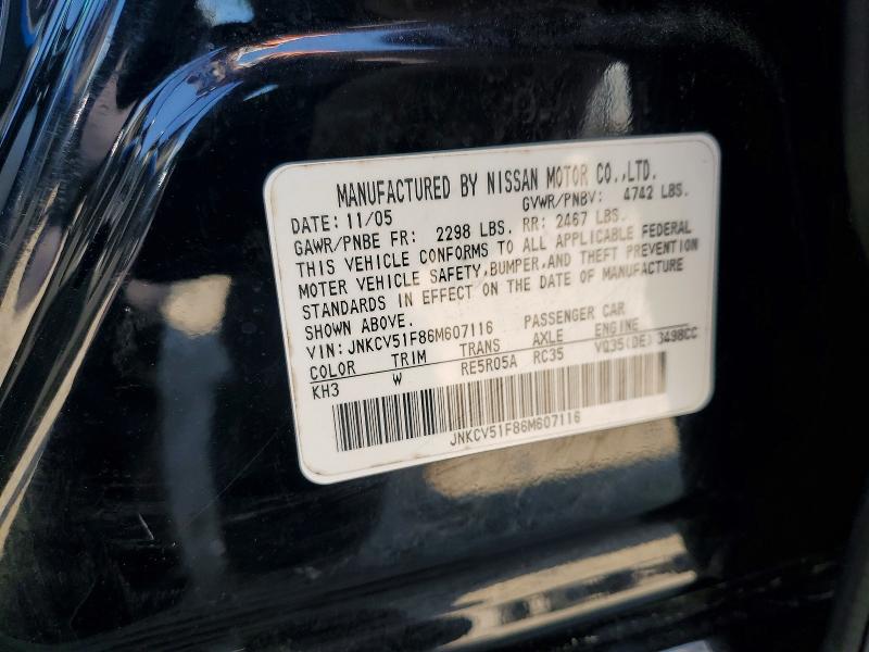 61920706 :رقم المزاد ، JNKCV51F86M607116 vin ، 2006 Infiniti G35 مزاد بيع