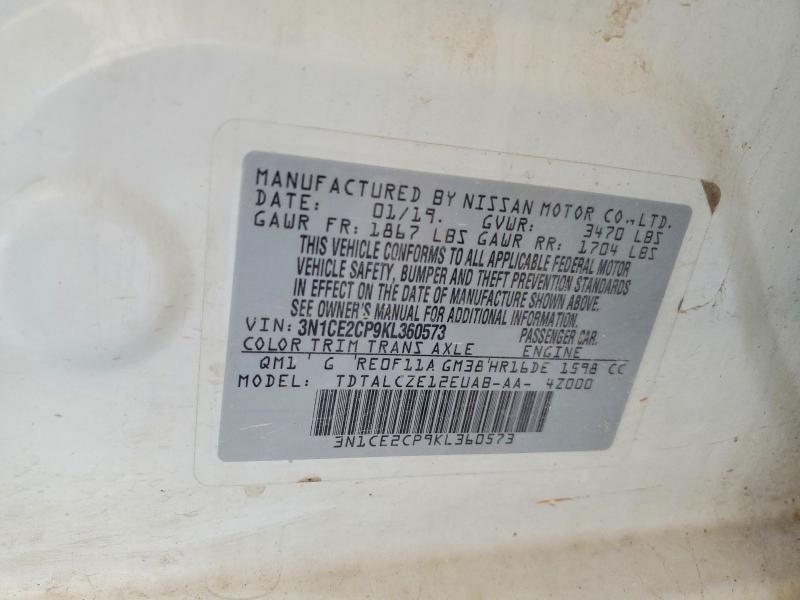 62836736 :رقم المزاد ، 3N1CE2CP9KL360573 vin ، 2019 Nissan Versa Note مزاد بيع