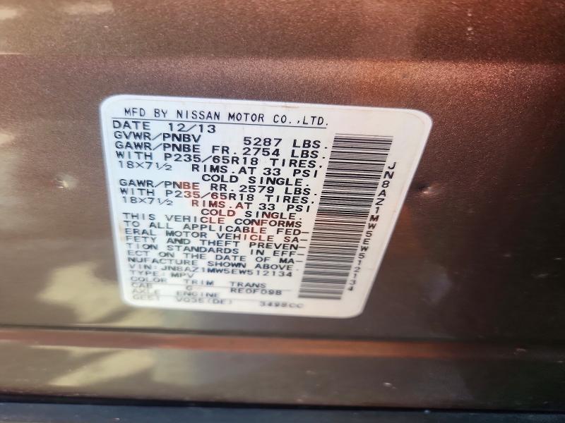 Продаж на аукціоні авто 2014 Nissan Murano, vin: JN8AZ1MW5EW512134, номер лоту: 58894576