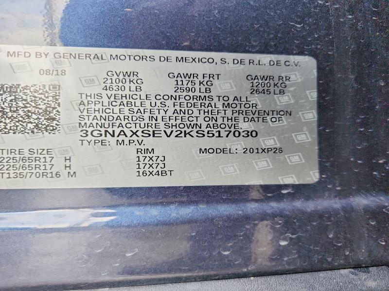 Aukcja sprzedaży 2019 Chevrolet Equinox, vin: 3GNAXSEV2KS517030, numer aukcji: 61789446