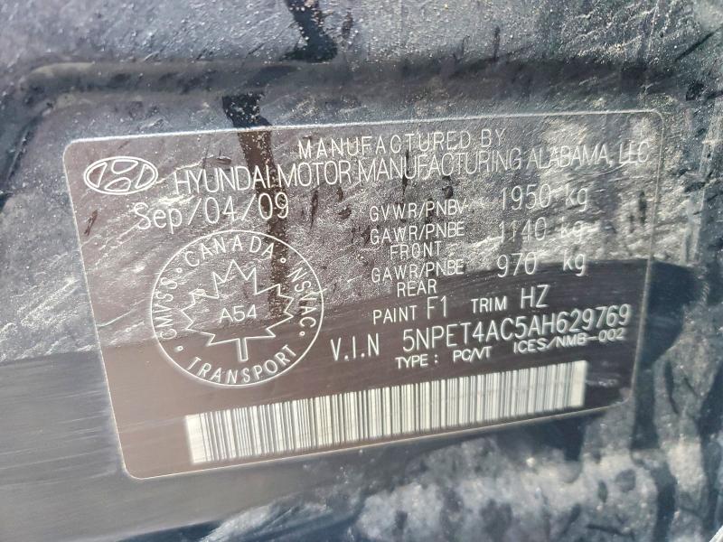 2010 Hyundai Sonata მანქანა იყიდება აუქციონზე, vin: 5NPET4AC5AH629769, აუქციონის ნომერი: 62021186