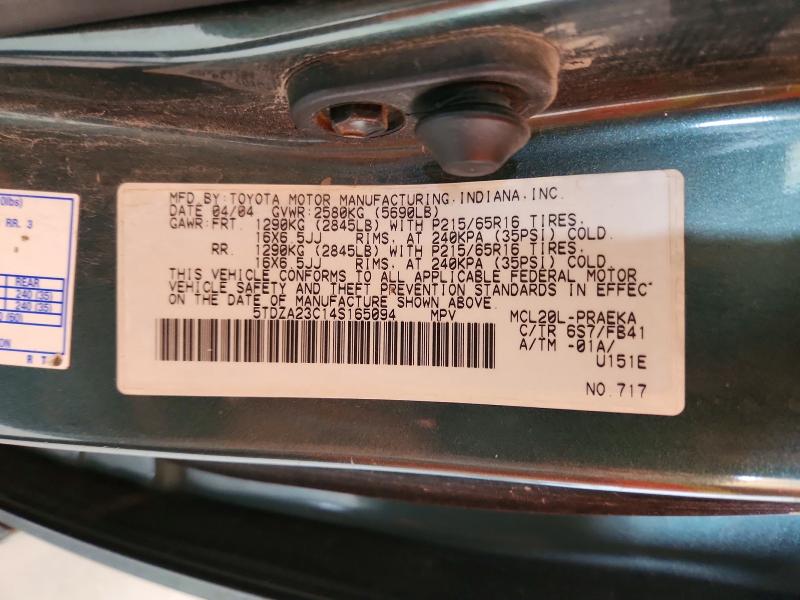 Aukcja sprzedaży 2004 Toyota Sienna, vin: 5TDZA23C14S165094, numer aukcji: 63257406