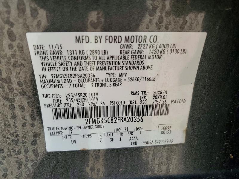 Продажа на аукционе авто 2015 Ford Flex, vin: 2FMGK5C82FBA20356, номер лота: 60137016
