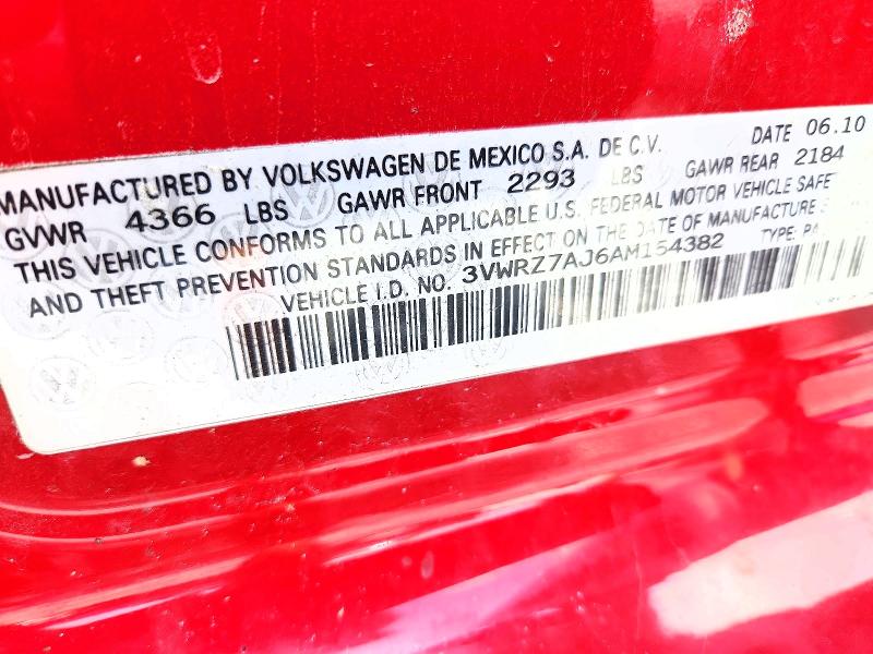 60054596 :رقم المزاد ، 3VWRZ7AJ6AM154382 vin ، 2010 Volkswagen Jetta Se مزاد بيع