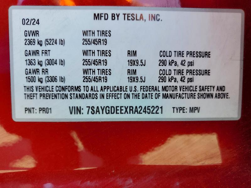 Продажа на аукционе авто 2024 Tesla Model Y, vin: 7SAYGDEEXRA245221, номер лота: 62858506