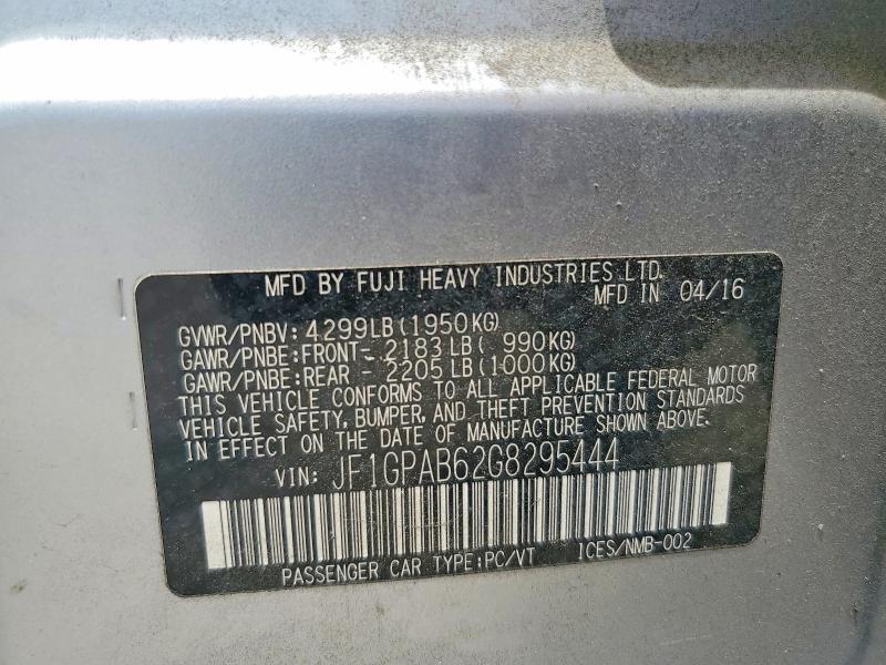 62485406 :رقم المزاد ، JF1GPAB62G8295444 vin ، 2016 Subaru Impreza مزاد بيع