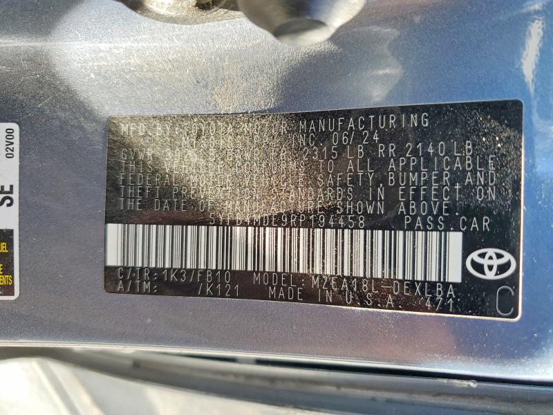 Продажа на аукционе авто 2024 Toyota Corolla, vin: 5YFB4MDE9RP194458, номер лота: 59863186