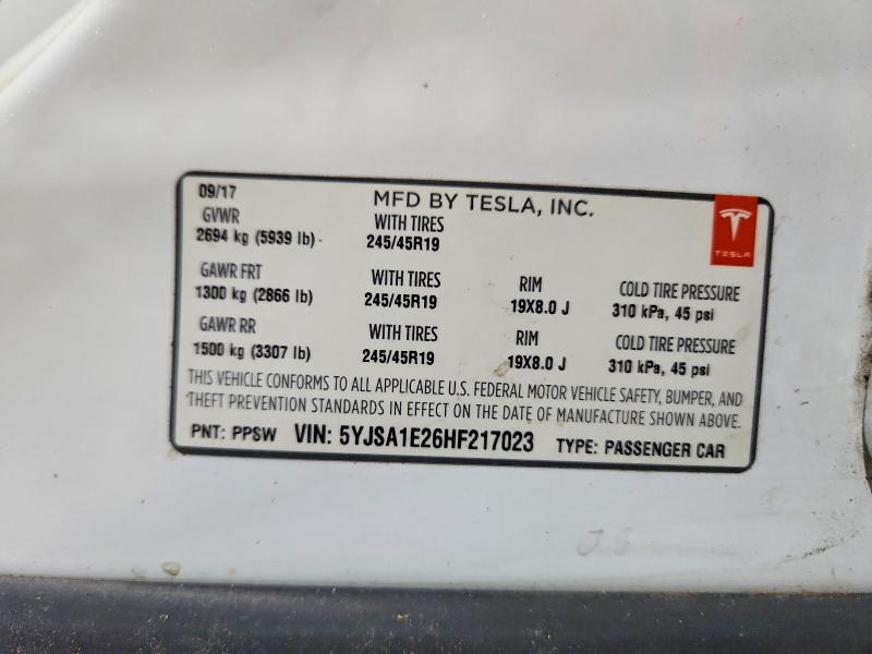 Aukcja sprzedaży 2017 Tesla Model S, vin: 5YJSA1E26HF217023, numer aukcji: 57344646