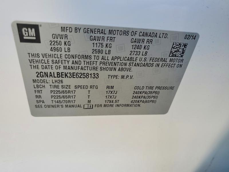Продаж на аукціоні авто 2014 Chevrolet Equinox, vin: 2GNALBEK3E6258133, номер лоту: 63113106