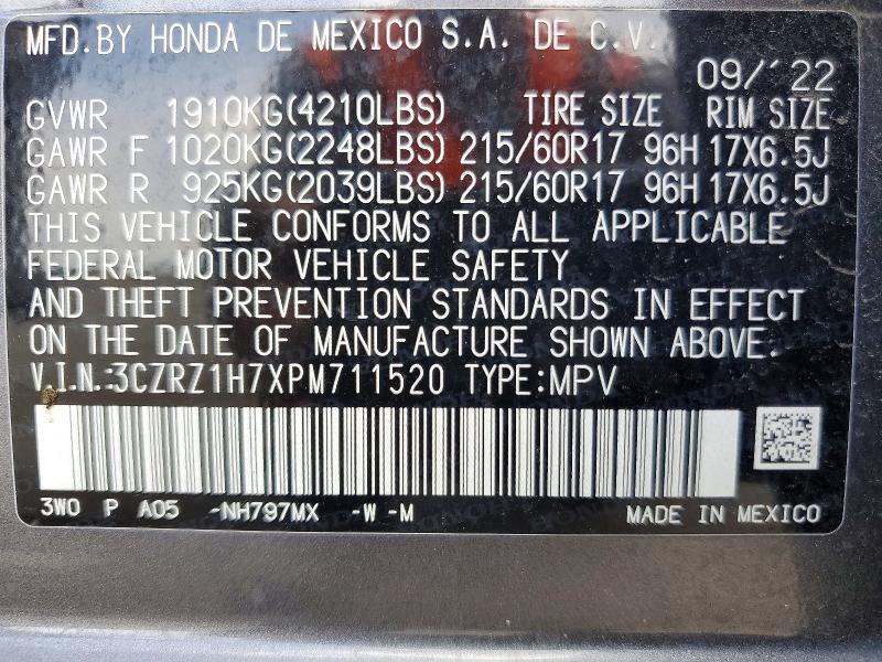 Продажа на аукционе авто 2023 Honda Hr-v, vin: 3CZRZ1H7XPM711520, номер лота: 62113286