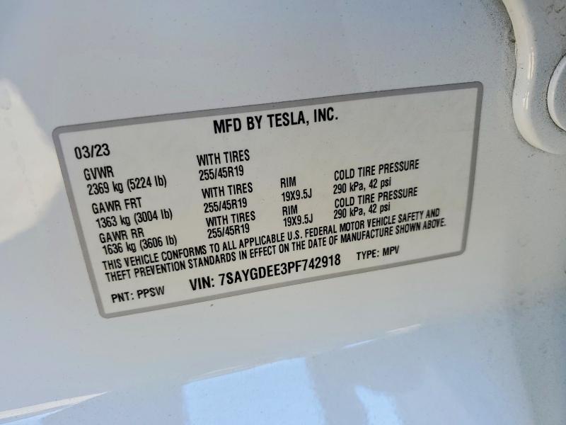 Auction sale of the 2023 Tesla Model Y, vin: 7SAYGDEE3PF742918, lot number: 59905486