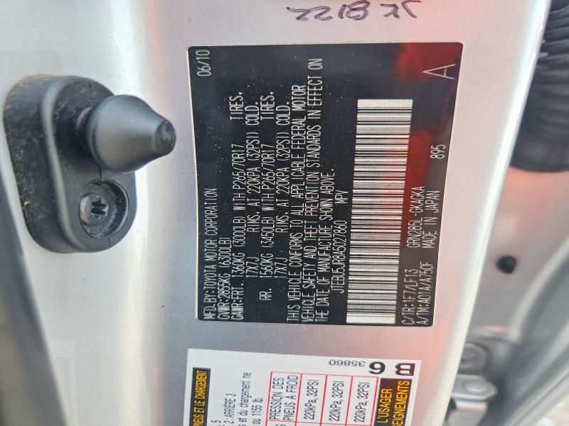 Продажа на аукционе авто 2010 Toyota 4runner, vin: JTEBU5JR8A5027860, номер лота: 62633456