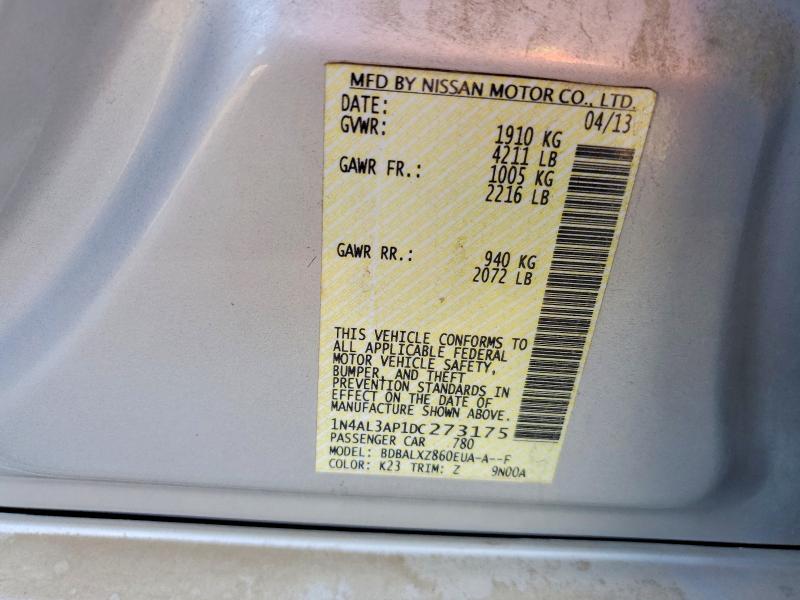 2013 Nissan Altima მანქანა იყიდება აუქციონზე, vin: 1N4AL3AP1DC273175, აუქციონის ნომერი: 61234136