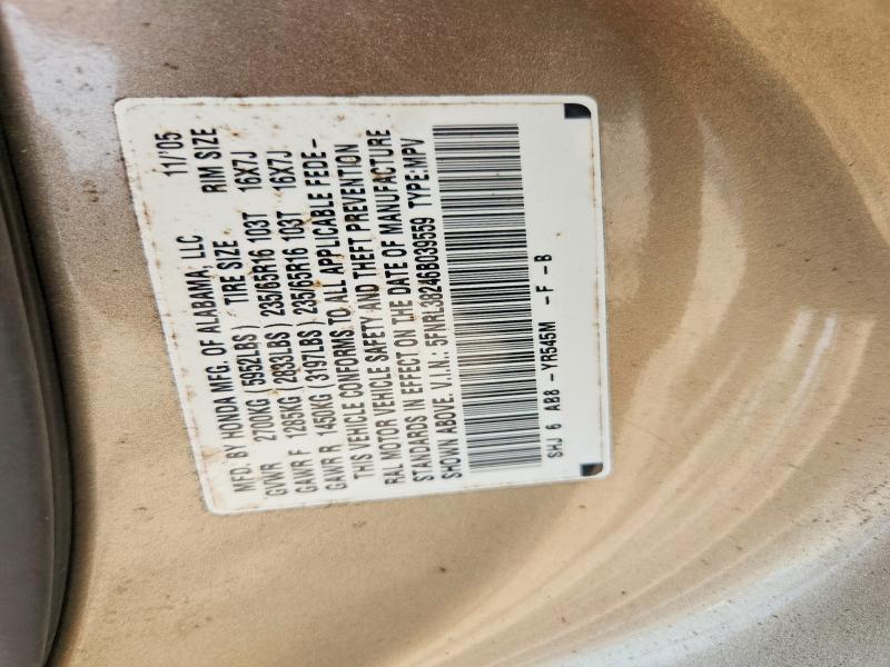 2006 Honda Odyssey მანქანა იყიდება აუქციონზე, vin: 5FNRL38246B039559, აუქციონის ნომერი: 62383456