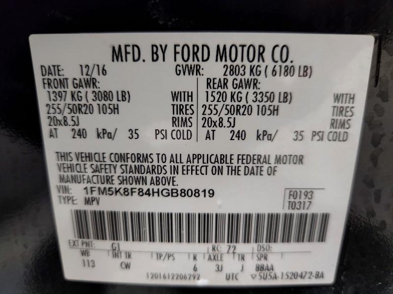 Продаж на аукціоні авто 2017 Ford Explorer, vin: 1FM5K8F84HGB80819, номер лоту: 62638166