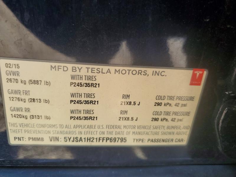 Продажа на аукционе авто 2015 Tesla Model S, vin: 5YJSA1H21FFP69795, номер лота: 59398486