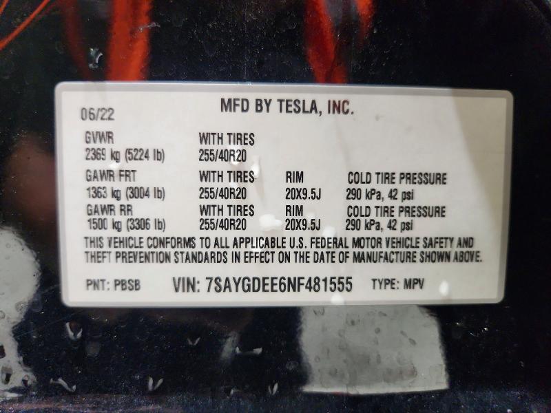 Aukcja sprzedaży 2022 Tesla Model Y, vin: 7SAYGDEE6NF481555, numer aukcji: 63001116