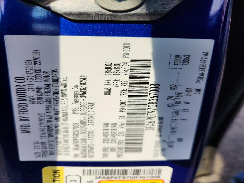 61048316 :رقم المزاد ، 3FA6P0T97GR367008 vin ، 2016 Ford Fusion مزاد بيع