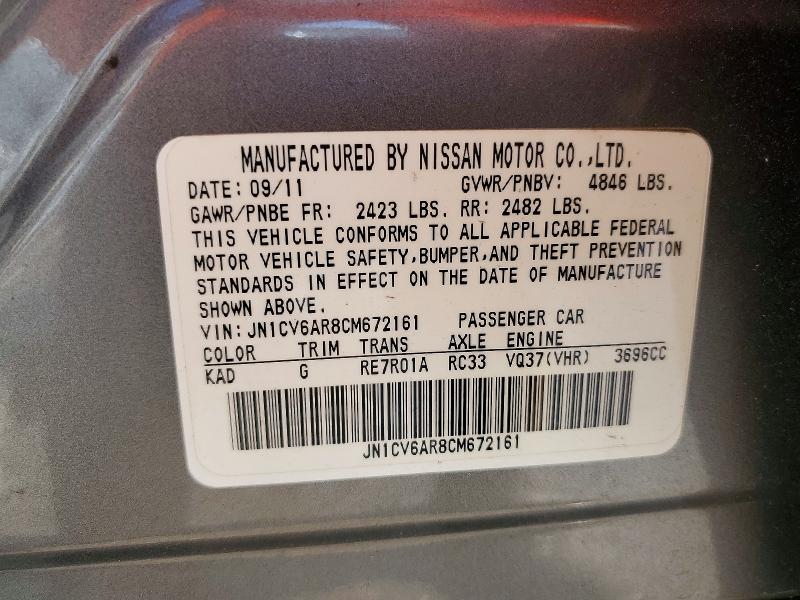 Aukcja sprzedaży 2012 Infiniti G37, vin: JN1CV6AR8CM672161, numer aukcji: 59995316