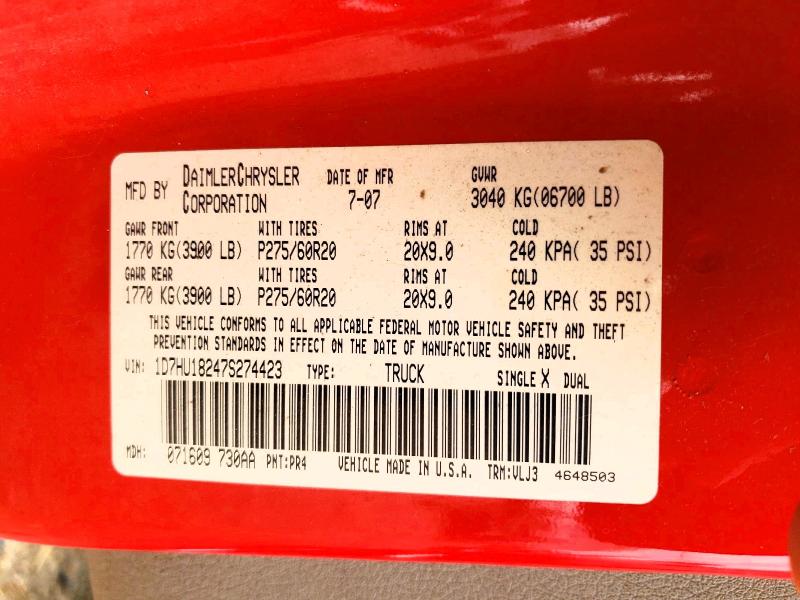 59377306 :رقم المزاد ، 1D7HU18247S274423 vin ، 2007 Dodge Ram 1500 مزاد بيع