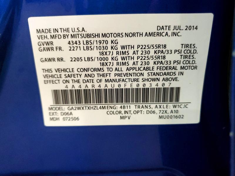 Aukcja sprzedaży 2015 Mitsubishi Outlander Sport, vin: 4A4AR4AU0FE003407, numer aukcji: 60046676