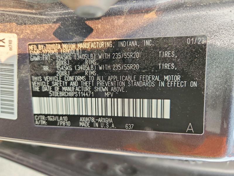 2023 Toyota Highlander Hybrid მანქანა იყიდება აუქციონზე, vin: 5TDEBRCH8PS114471, აუქციონის ნომერი: 61751166